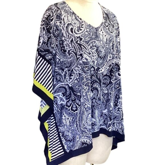 Susan Graver Printed Liquid Knit Scarf Batwing Sleeve Paisley Poncho Top S #67L - Picture 2 of 7